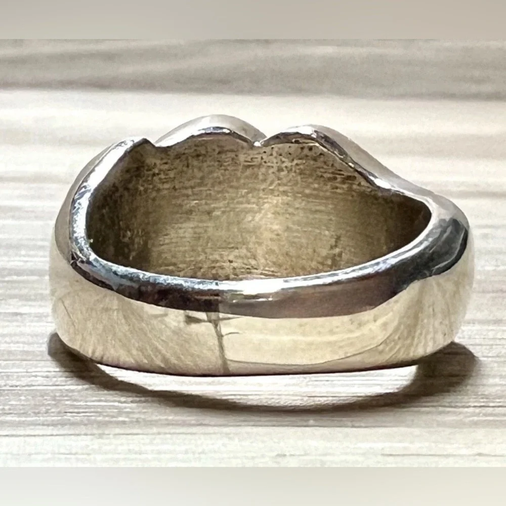 Vintage Designer Signed Sterling Silver & Yellow Gold Band Ring, Size 4.5, 10.6g